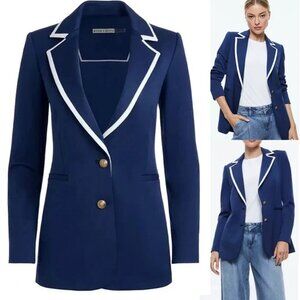 ALICE + OLIVIA BREANN NAVY INDIGO BLUE JACKET BLAZER WHITE TRIM NWT 6 $550